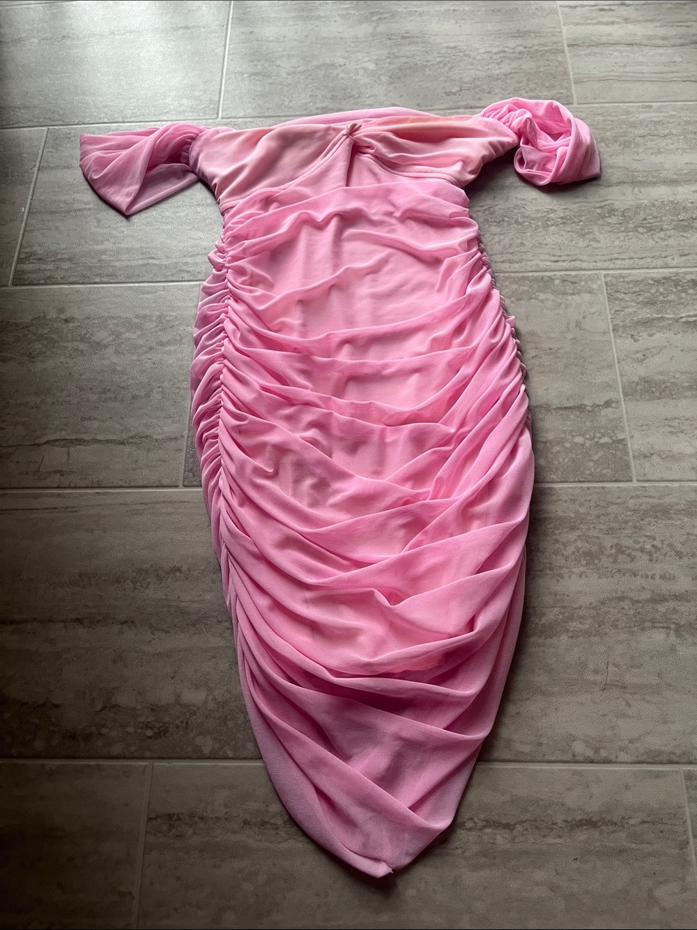 One-Shoulder Ruched Pink Midi Dress